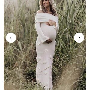 Floral Off-Shoulder Maxi Dress in Cream maternity